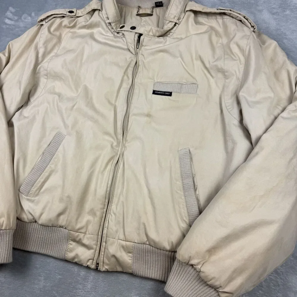 Members Only Europe Craft Vintage Bomber Jacket Men’s Size 46 Beige Tan